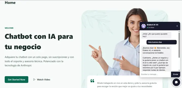 Captura completa del sitio demo de EdaBot v6